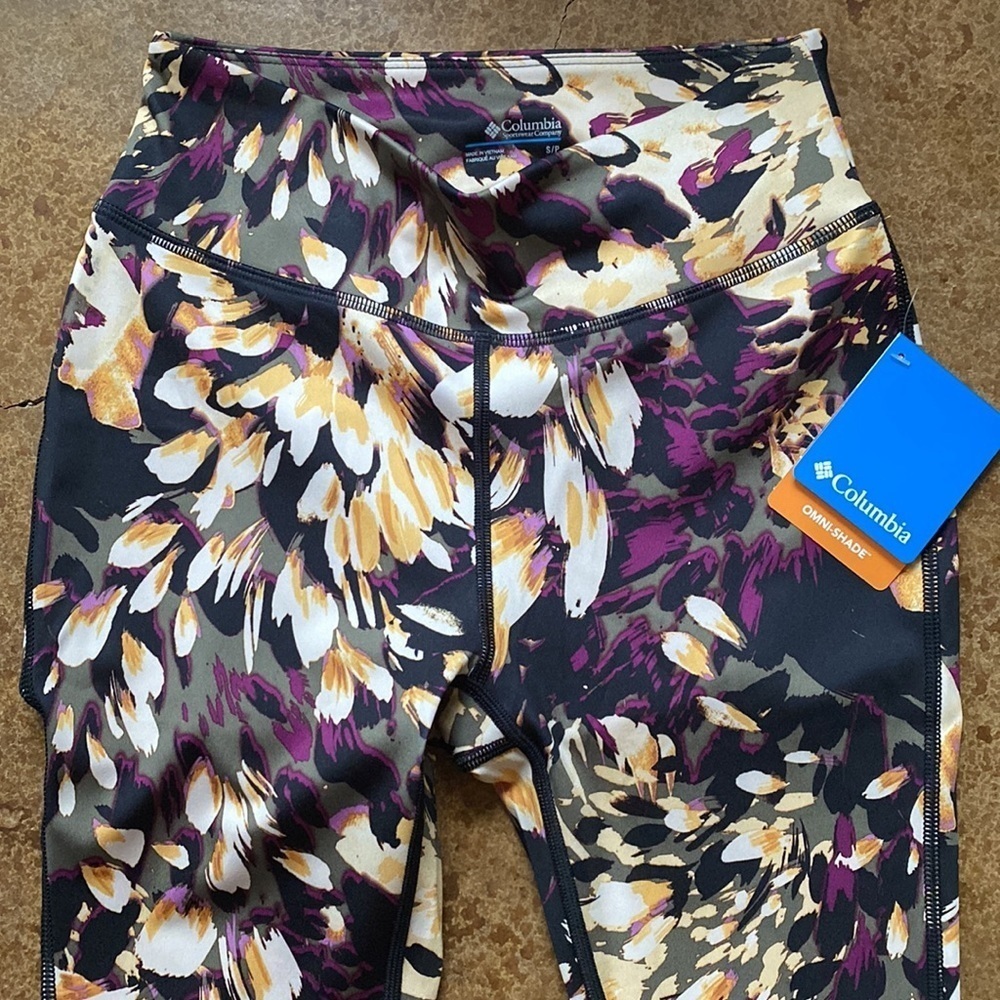 COLUMBIA Omni- shade wicking pink and yellow floral high waist 7/8 leggings